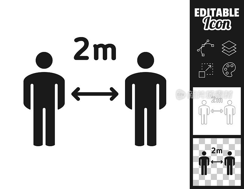 社交距离- 2米。图标设计。轻松地编辑